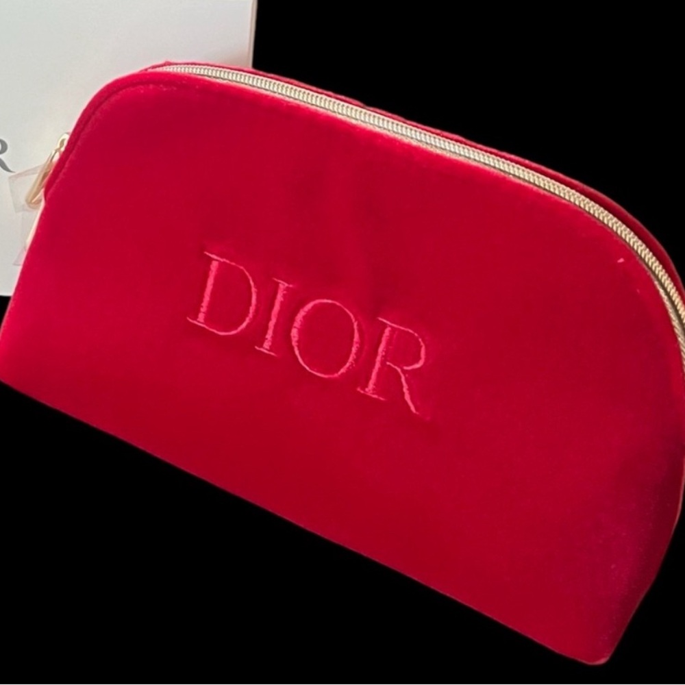 Dior red velvet makeup bag, use for travel, pier, or even a clutch, beautiful!